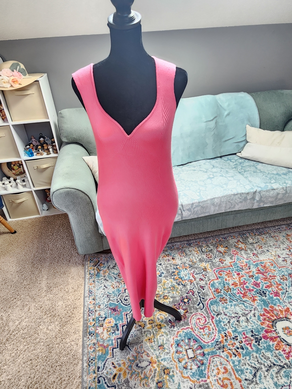 Willow & Wind Sleeveless Pink V-Neck Knit Sweater Dress Bodycon XL